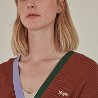 'Nope' / V-Neck Knit Cardigan • Brown