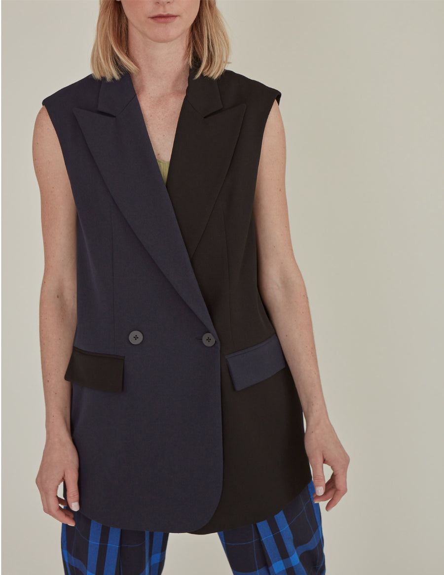 'So,' / Embroidered Two-Tone Suit Vest • Navy & Black