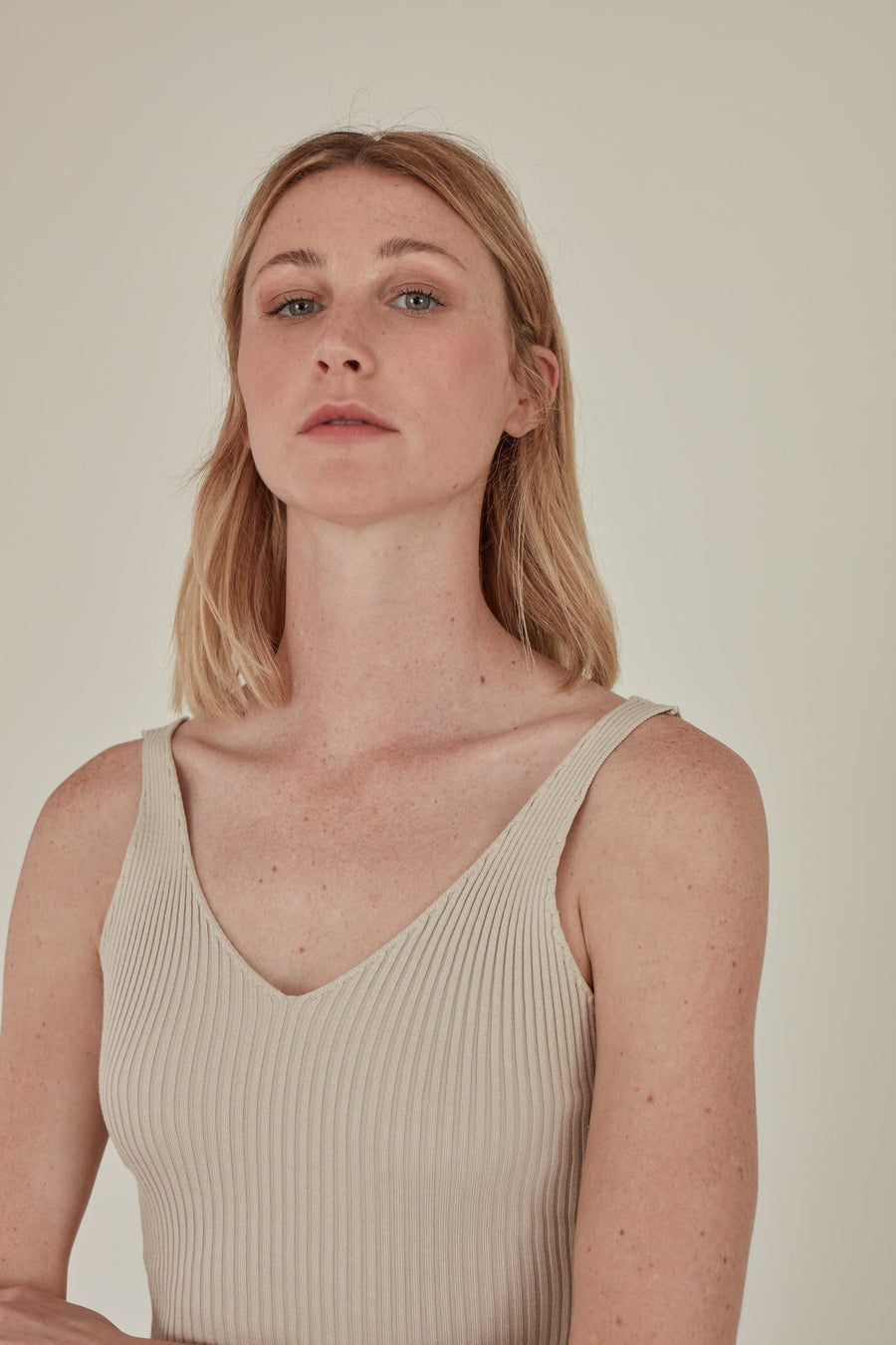 For All Hours / Ribbed Knit Tank Top • Beige