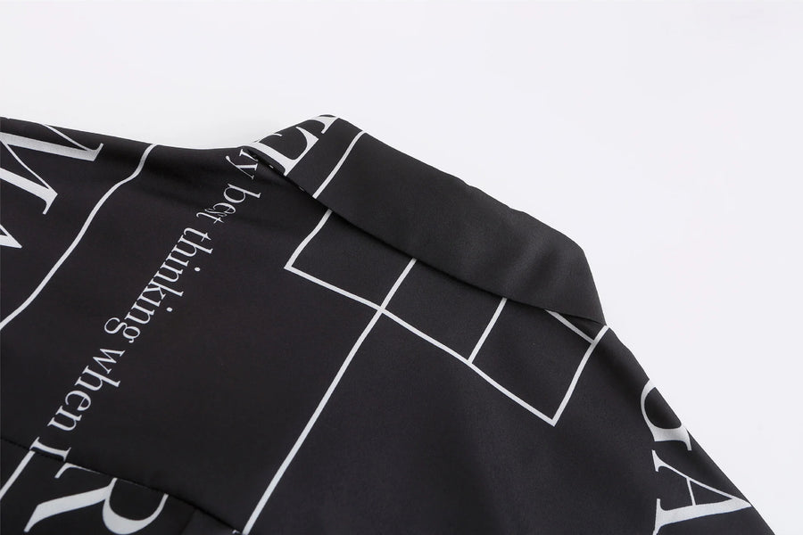 'Not' / Pattern Loose Fit Capri Shirt • Black