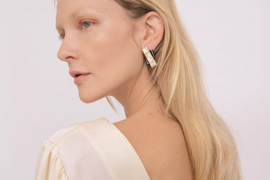 Double Up earrings - Beige Marble
