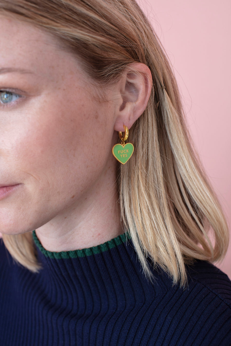 Fuck Yes Earring • Bright Green / Reversible
