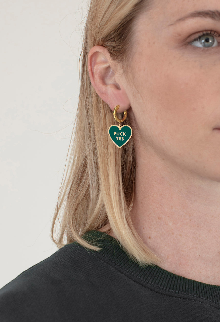 Fuck Yes Earring • Forest Green / Reversible