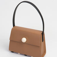 Long Trapezoid Top Handle Satchel Bag • Brown