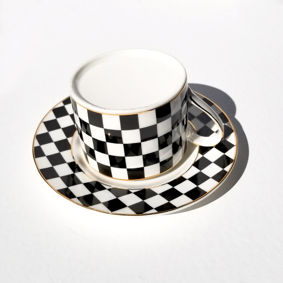 Ceramic Checkered Cup & Saucer