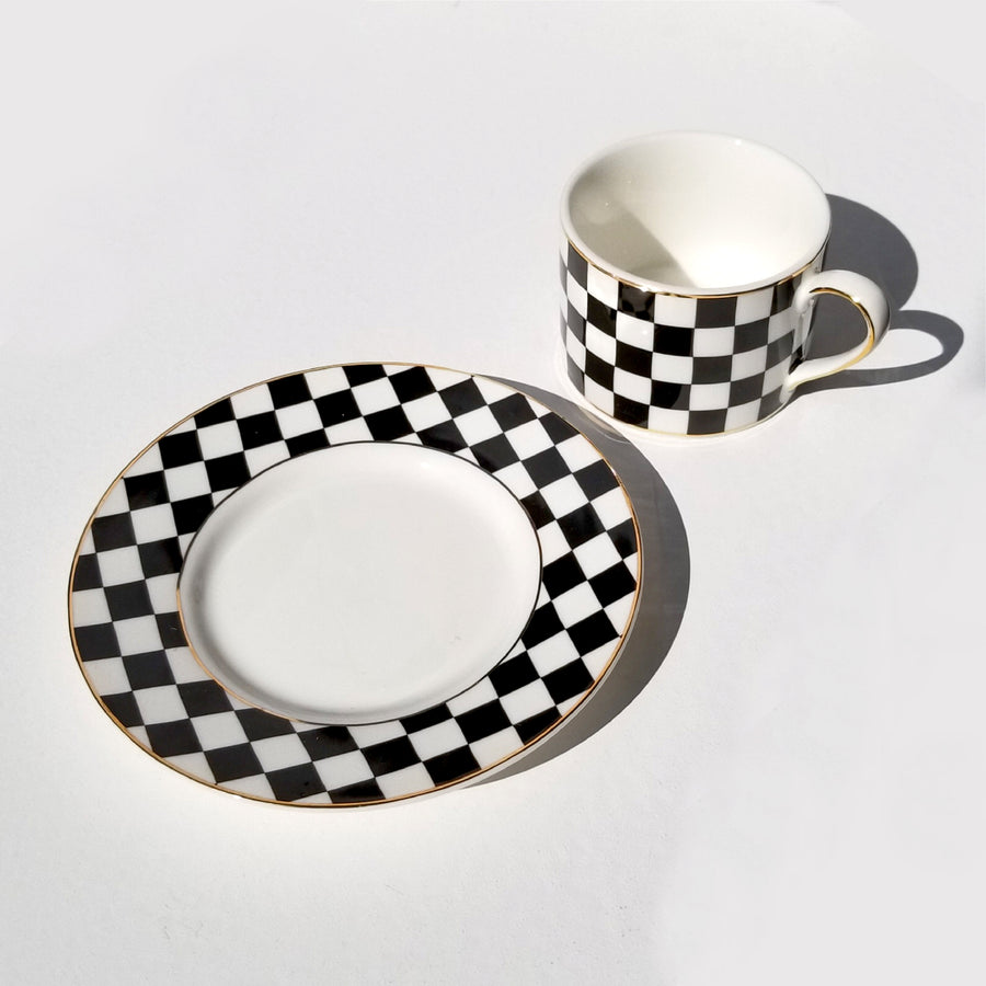 Ceramic Checkered Cup & Saucer