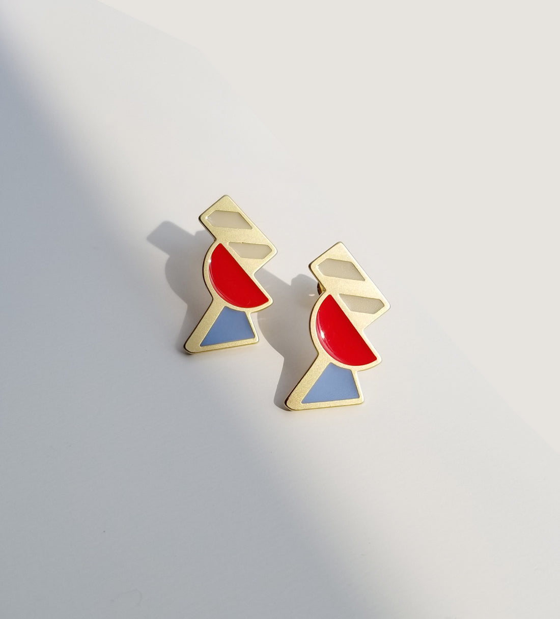 Tilt Earrings •  Red & Light Blue